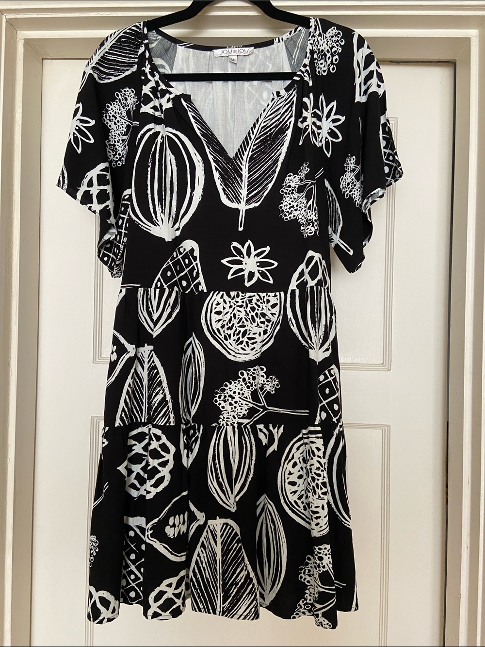 Joy Joy Black Dress with White Botanical Sketch Print